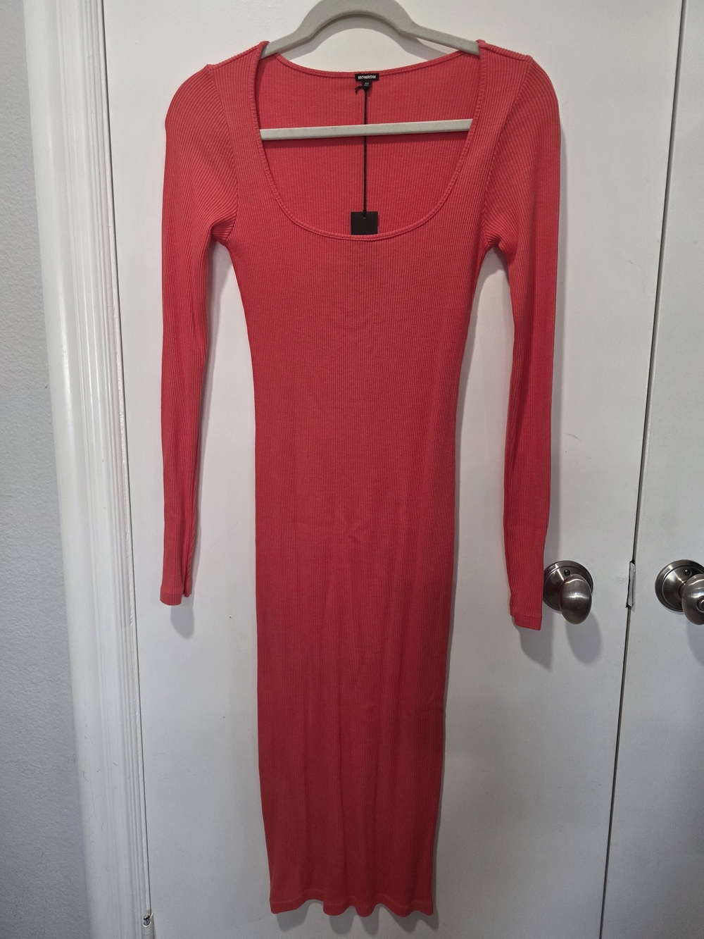 Monrow Coral Ribbed Long Sleeve Bodycon Dress